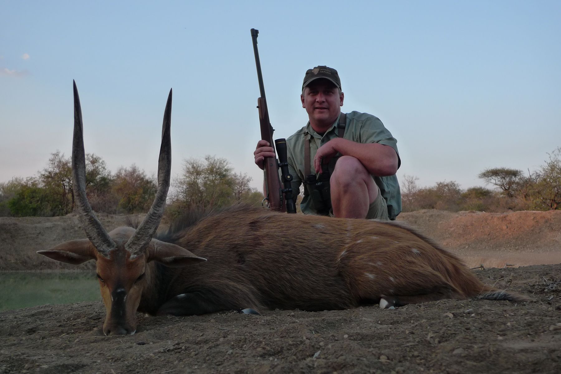 Hunting client with a bushbuck ram taken in Zimbabwe